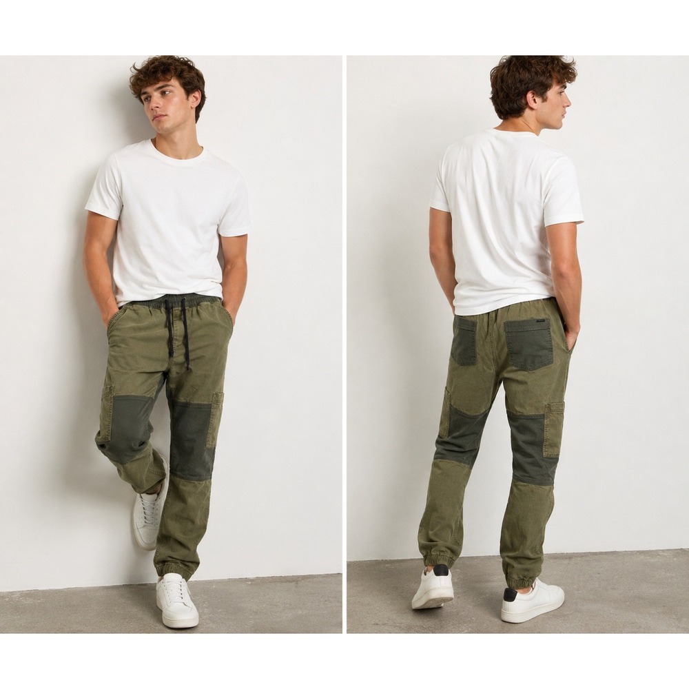 Hollister Skinny Jogger Pants Mens Medium Olive Green Patchwork Cargo Utility